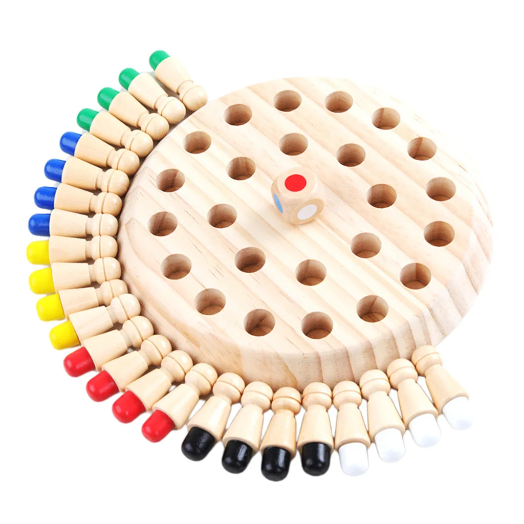 

Wooden Family Kids Memory Chess Board Training Toy Game Kit Color Learning