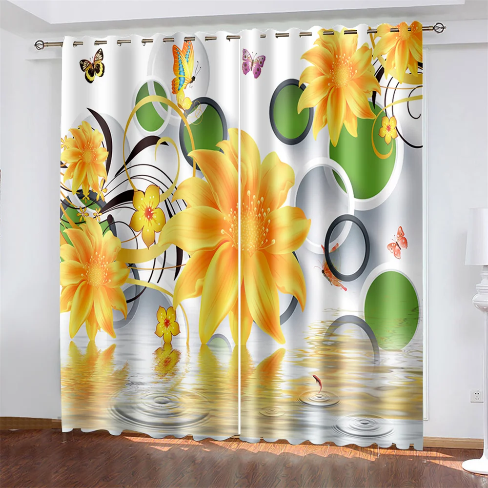 3D Digital Printing Sunflower Woven Curtains for Bedroom Left and Right Biparting Open Home Modern Blackout | Дом и сад