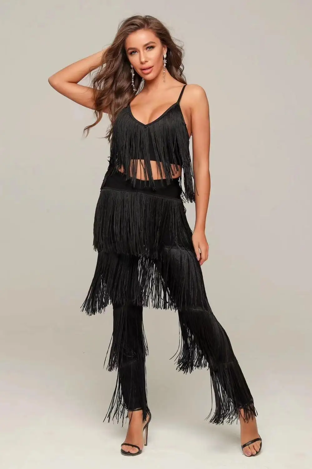 Женский летний комплект из двух предметов черные вечерние платья без рукавов с V