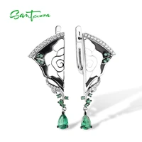 santuzza 925 sterling silver earrings for women white cz green spinel peony enamel asymmetric oriental fine jewelry handmade