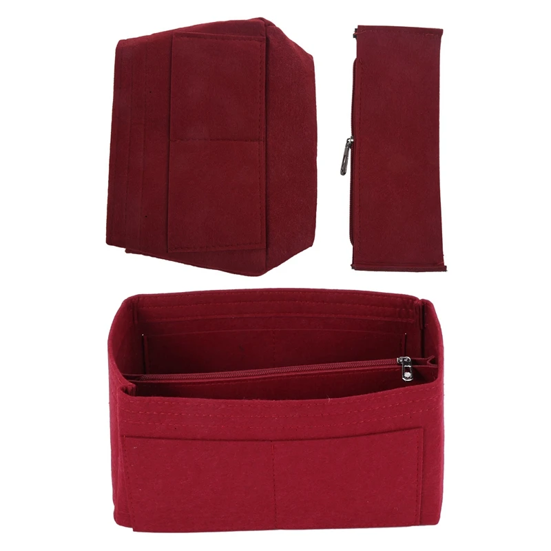 

2x Makeup Bag Cosmetic Cases Felt Bag Organizer Insert Cosmetic Bags Makeup Case Toiletry Bag Handbags Red S & L