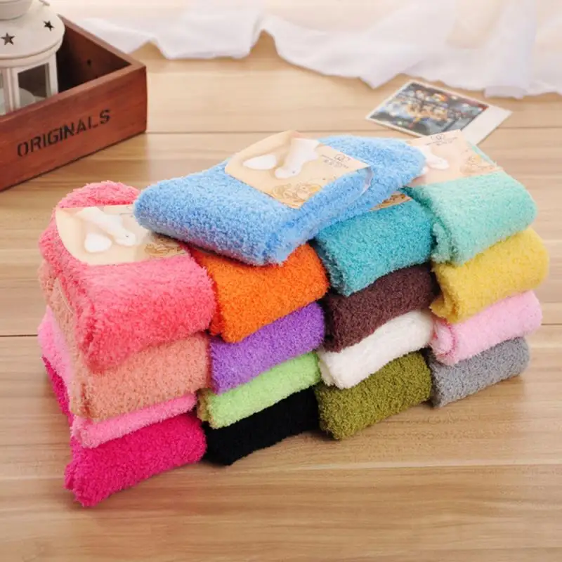 Разноцветные пушистые носки однотонные теплые зимние плотные домашние мягкие