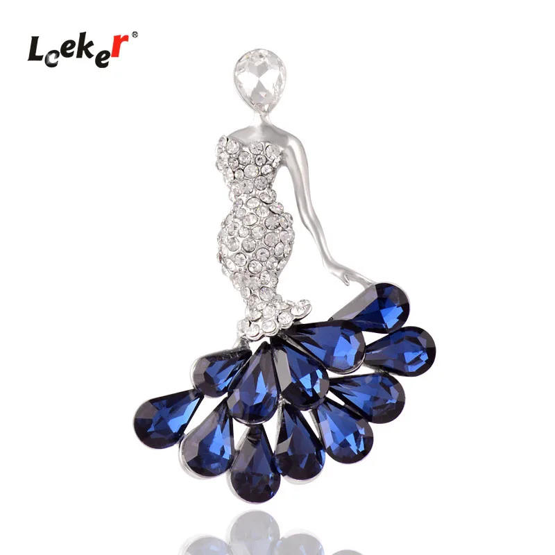 Женская Блестящая брошь LEEKER однотонная в виде синего стразы оленя русалки