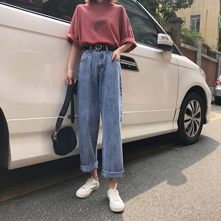 Летние тонкие Новый южнокорейский вариант джинсов для девочек с высокой талией