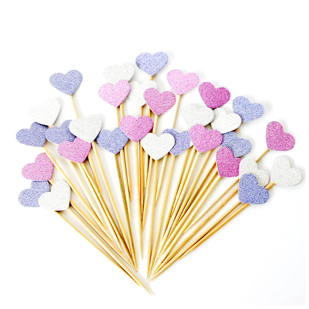 10 шт блестящая бумага в форме сердца торт кекс топперы для торта выбор детей день