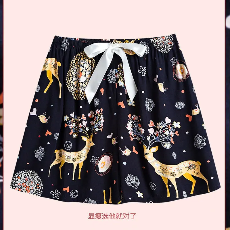 

Pajama Pants Women's Summer Shorts Home Knee Length Cotton Silk Cute Japanese Loose Shorts Rayon Single Pants Plus Size 2021