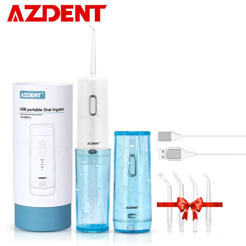 AZDENT, ирригатор для полости рта, стоматологический портативный водный Флоссер, USB Перезаряжаемый водный струйный Флоссер, 210 мл, 5 наконечников, водонепроницаемый очиститель зубов