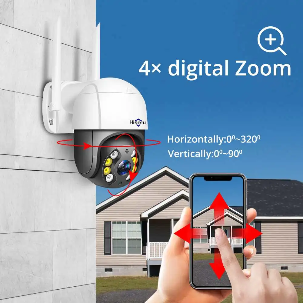 Hiseeu 2MP PTZ WIFI камера На открытом воздухе 1080P 4-кратный цифровой зум Скоростная