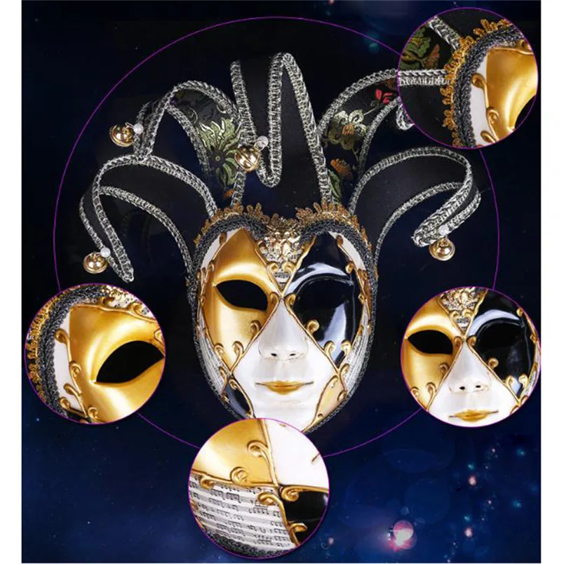 

Venetian Retro Mask with Bells New Year Party Mask Masquerade Mask Halloween Cutout Prom Party Mask Christmas Decor for Home J6