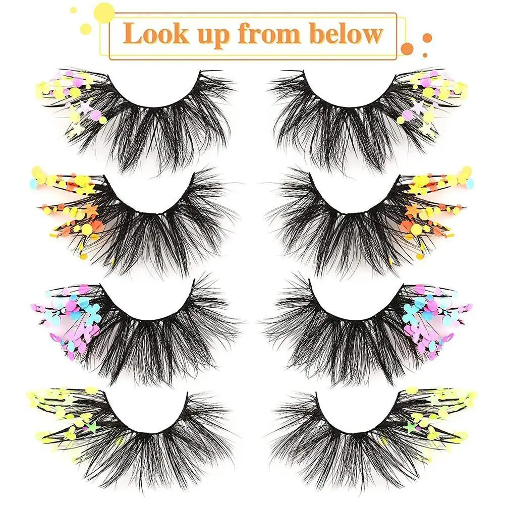 

4 Pairs Set False Eyelashes Fluffy Mink Color Flashing Eyelashes Eye-catching Hand-decorated Eyelashes Set Cosmetic