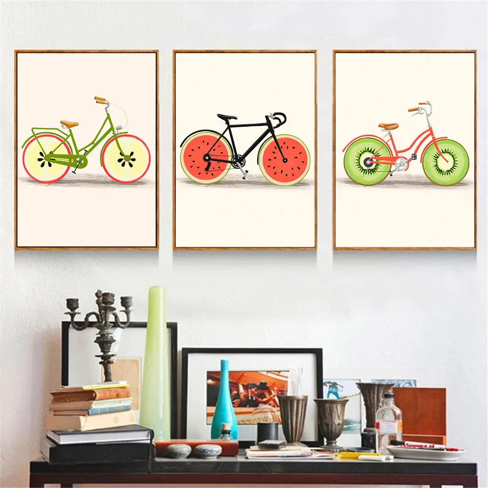 

Kiwi Watermelon Fruit Canvas Painting Abstract Fashion Bike Wall Art Print Poster Minimalist Wall Pictures For Living Room Decor