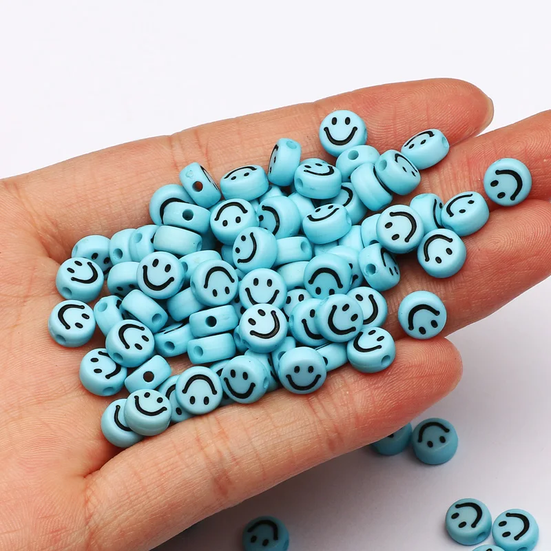 Красочные акриловые бусины со смайликом 7 мм круглые с отверстием для