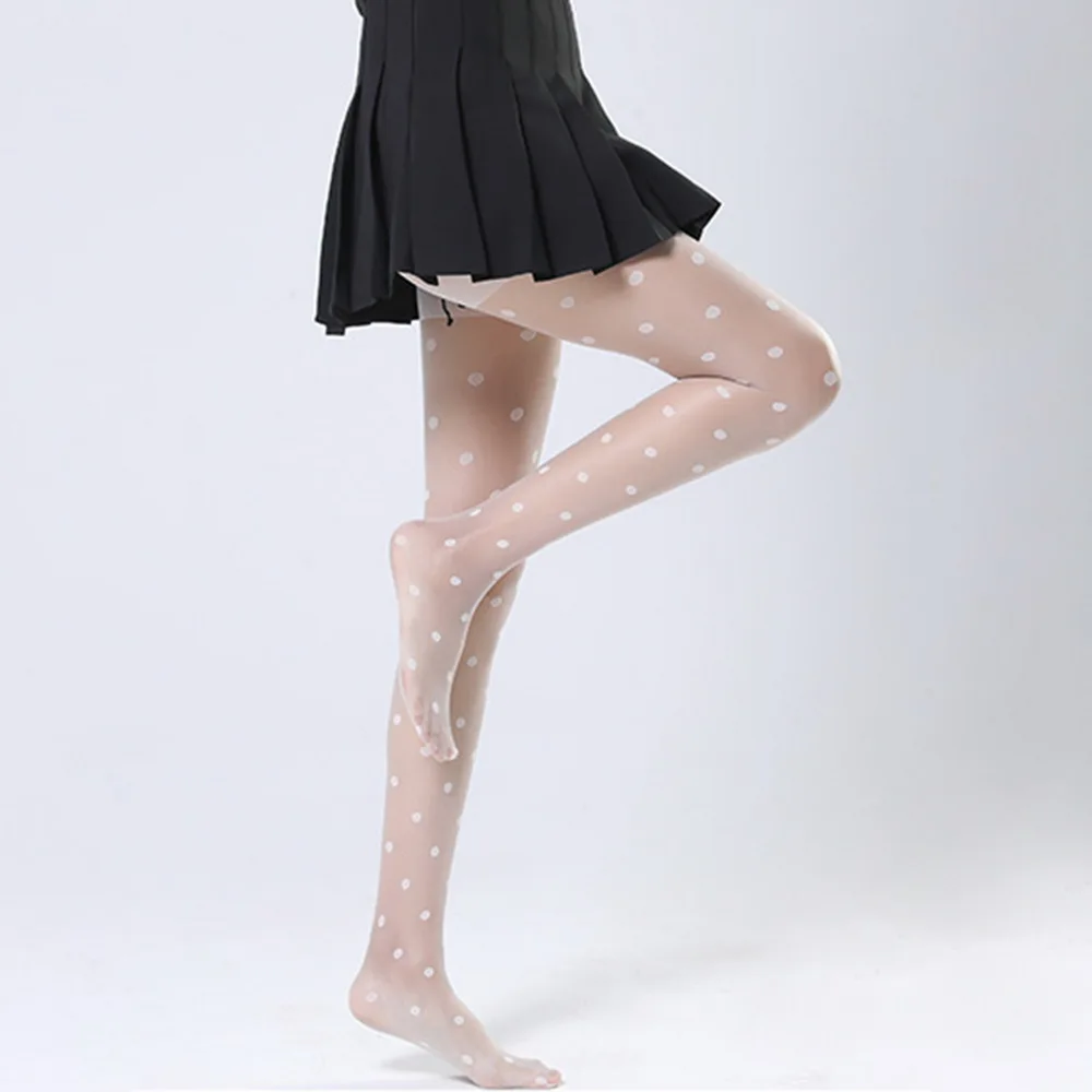 Женские колготки классические шелковые чулки в горошек. Дамские винтажные