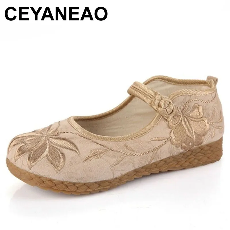 

CEYANEAO Old Beijing Flat cloth soles comfortable soft bottom retro middle-aged elderly embroidered leisure Women's shoes natio