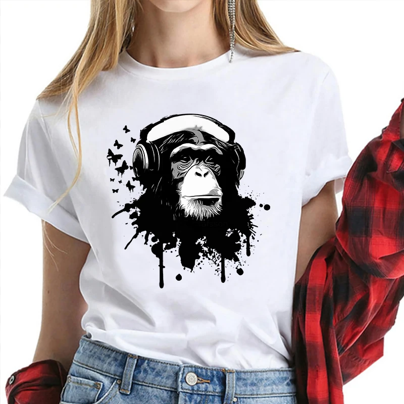 

Women T-shirts Oversized Casual Music Gorilla Graphic Tops White Summer Female Clothing Short Sleeve Women For Men Clothes 4XL
