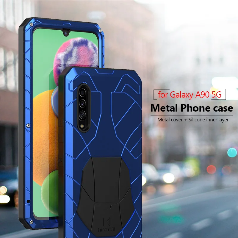 Для samsung Galaxy A90 5G Твердый корпус для телефона Алюминиевый металлический корпус Закаленное стекло Защитная крышка экрана сверхмощный защитный чехол