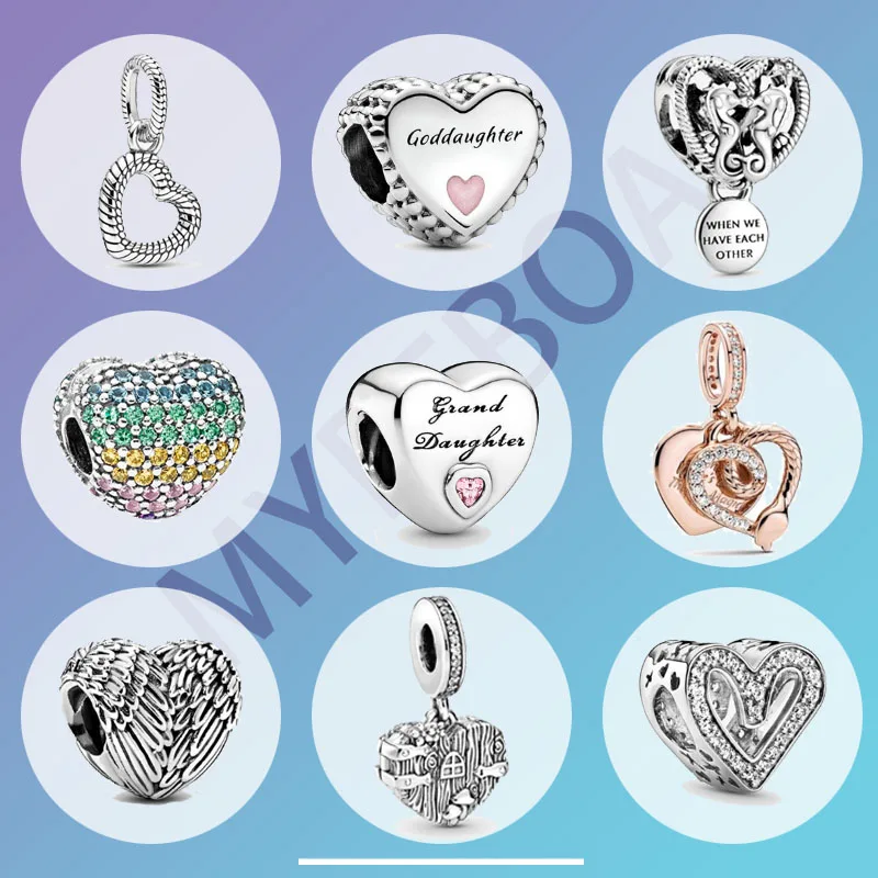 

Hot Sale 925 Sterling Silver Heart Shape Charms Beads Fit Original Pandora Bracelet Silver Jewelry Gift 49 Types Available