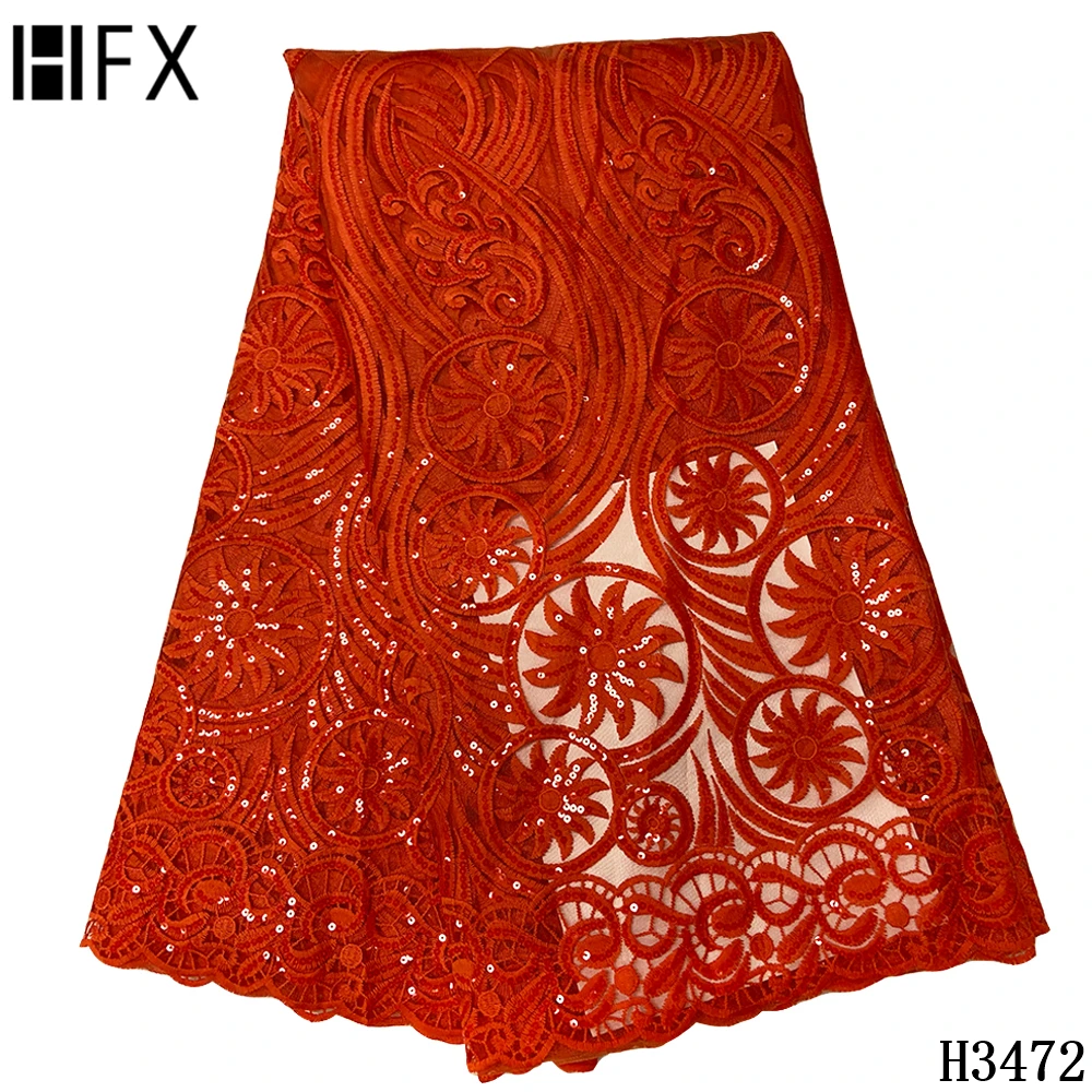 

HFX African sequin lace fabric 2020 high quality lace french lace fabric sequin embroidered fabric nigerian lace for dress H3472