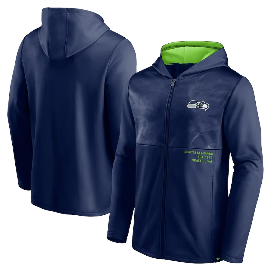 

Seattle men Sweatshirt Seahawks sports Jackets coat Fanatics Branded Defender Full-Zip American Football zip up Hoodie Jacket