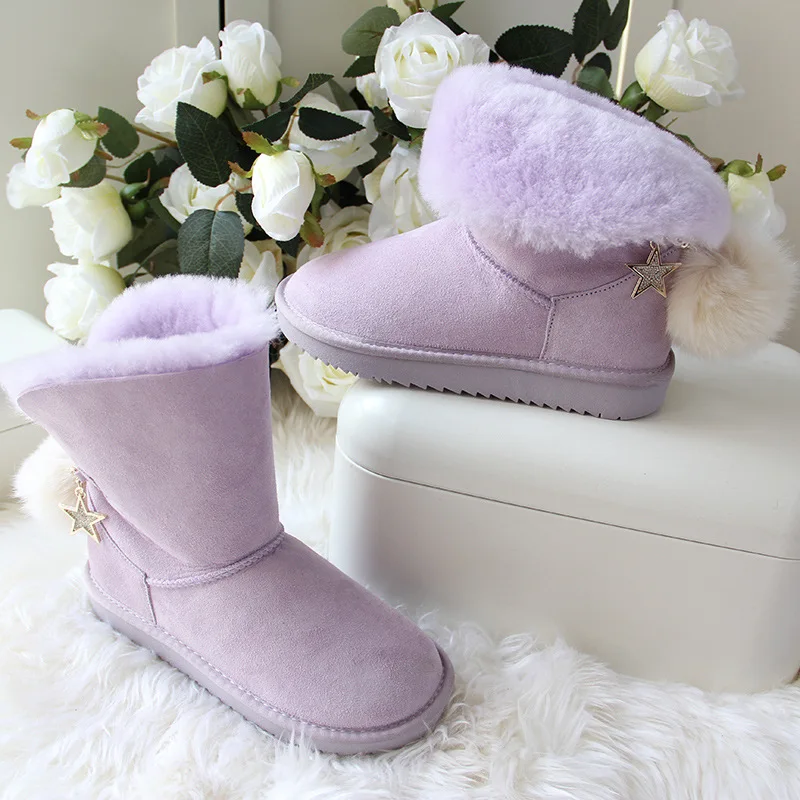 Purple as pic Новинка; модная обувь; Коллекция года; зимние сапоги на натуральном меху; женские сапоги из натуральной овечьей кожи; женские зимние сапоги из натуральной шерсти; теплые женские сапоги - Цвет: Purple as pic