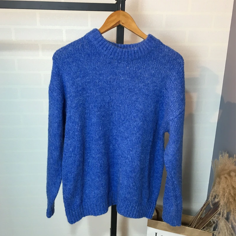 Женский трикотажный свитер розовый Свободный пуловер с круглым вырезом