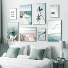 Летний Пляжный плакат и принты, синее море, птица, пальма, пляжный мост, дельфины, Настенная картина на холсте, картины для гостиной, Декор
