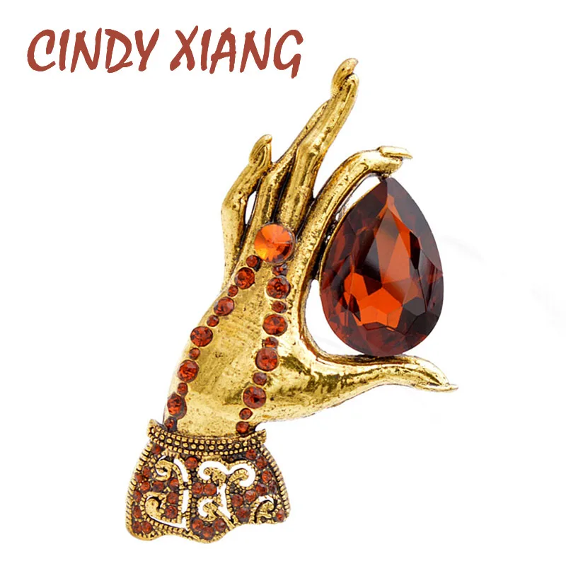 

CINDY XIANG 2 Colors Choose Vintage Hand Brooches For Women Large Crystal Palm Pin Fashion Jewelry Qutumn Winter Accessories