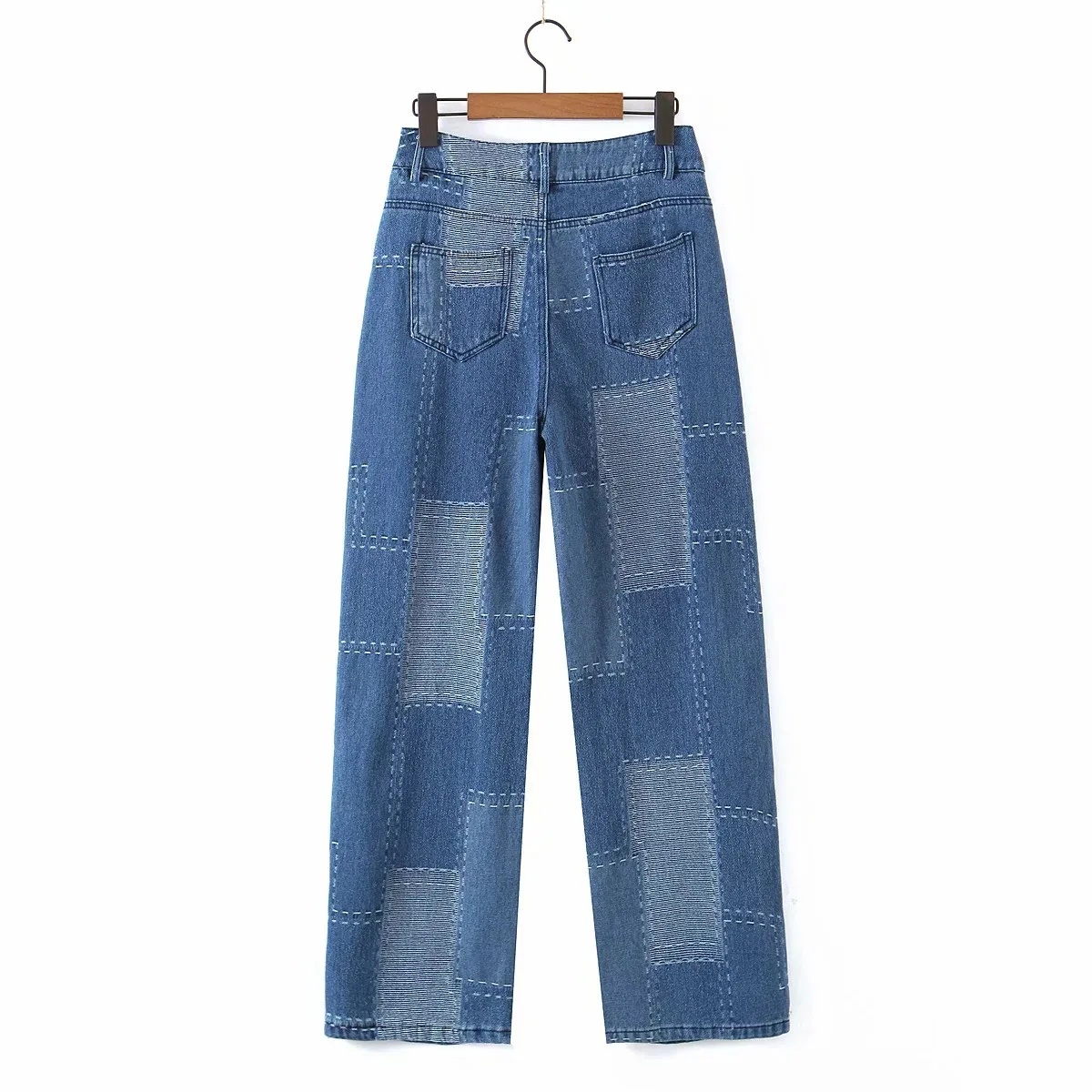 

Jeans for Women 2021 Spring New Long Pants Hong Kong Style Color Matching Patch Loose Straight High Waist Wide Leg Mop Pants