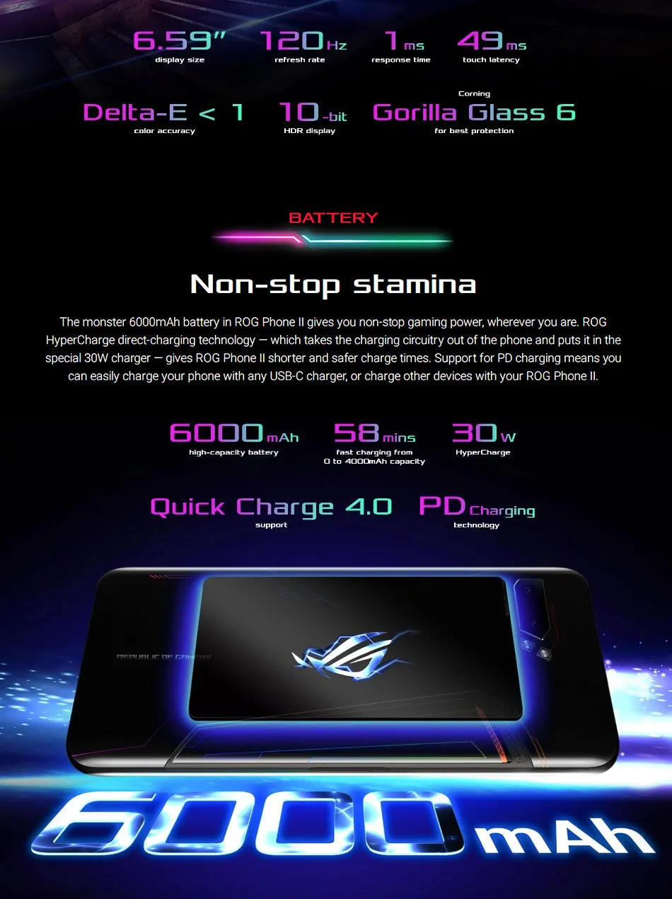 Asus ROG Phone II ZS660KL мобильный телефон с двумя sim-картами 8GB 128GB Snapdragon855+ 6,5" 1080x2340 6000mAh 48MP NFC Android 9,0 ROG Phone 2