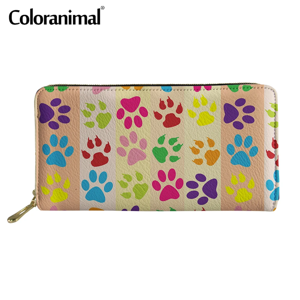

Coloranimal Lovely Dog Paw Cartoon Pattern Ladies Clutch Purse Tote Credit Card Holder for Women With Zipper PU Leather Bolsa
