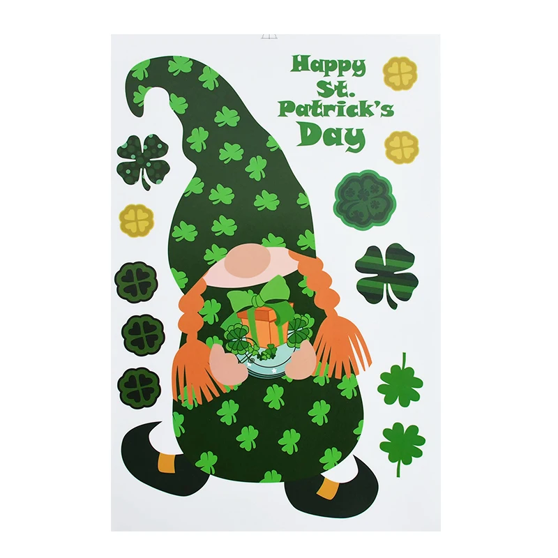 

St. Patrick's Day Window Decoration Green Shamrock Clover Irish Dwarf Leprechaun Wall Glass Stickers