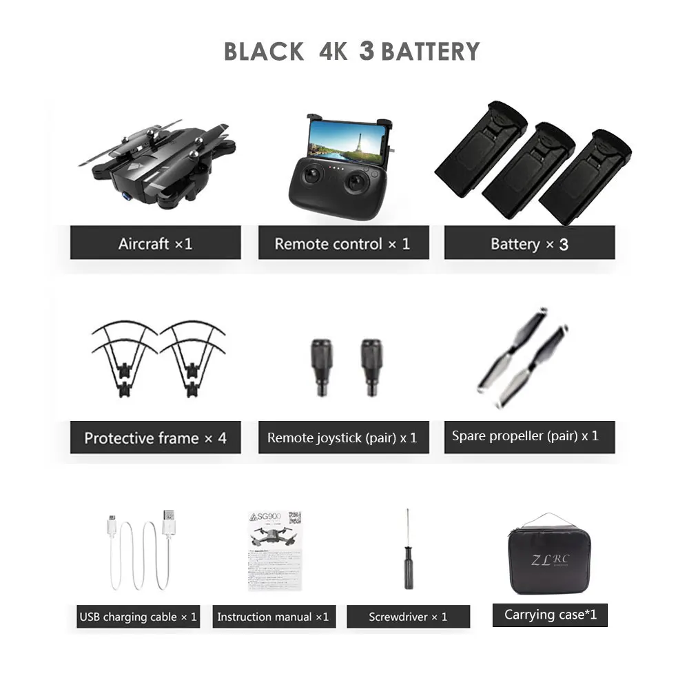 black 4k 3B with bag SG900 drone 4k quadcopter drone HD camera drone gps racing Wifi fpv dron Quadrocopter foldable dron Follow Me bag gift - Цвет: black 4k 3B with bag