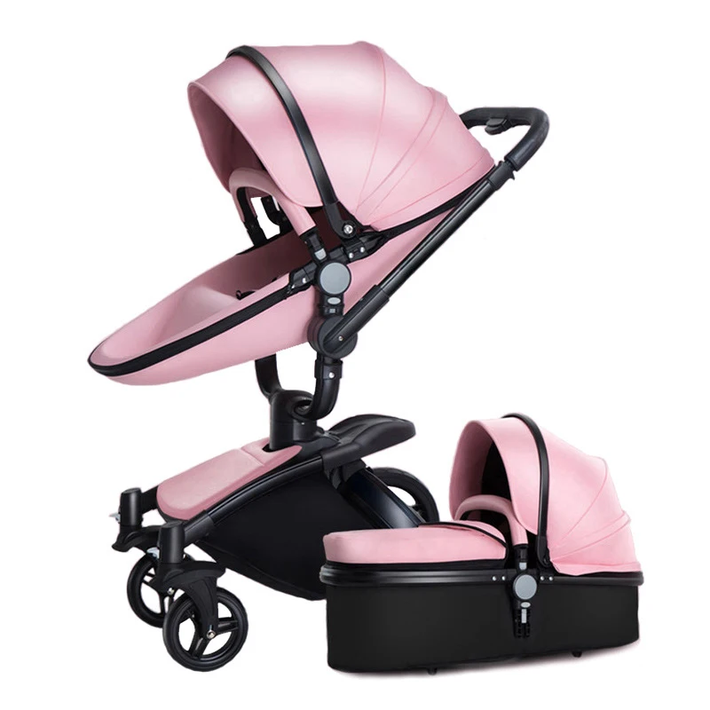 

Newborn Baby Stroller 3 in 1 Baby Pushchair Children Baby Carriage Eco-Leather Baby Car Seat Basket Cradle Pram Strollers Child
