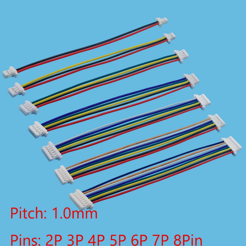 5/10Pcs JST SH1.0 1.0mm Female to Wire Cable Connector Double Head 1.0 2/3/4/5/6/7/8 Pin 28AWG 10CM |