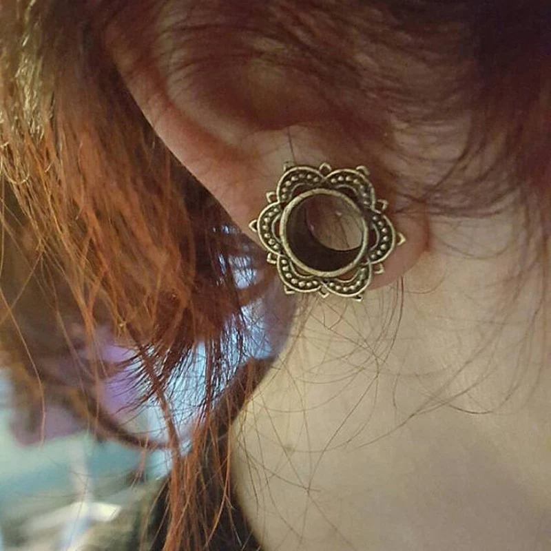 1 пара новинка лидер продаж античные латунные туннели в Форме Розы Шарона двойные