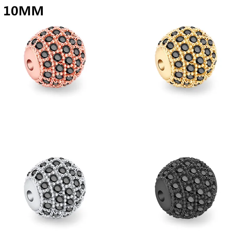 

Micro Pave Black Cubic Zirconia Ball Charms Beads For Making Jewelry Copper Metal 10MM Ball DIY Jewelry Bracelet Accessories