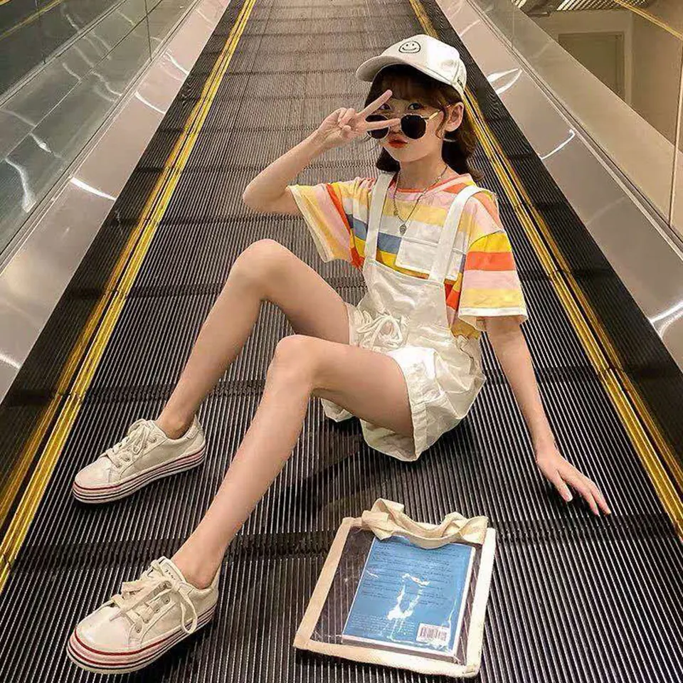 Новый комплект одежды для девочек из 2 предметов летняя футболка в полоску +