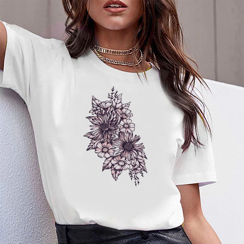

Daisy Sunflower Shirts Short Sleeve Tee Summer Women Female Clothing Women-clothing Tops White Crop Top Kawaii Shirt Vintage