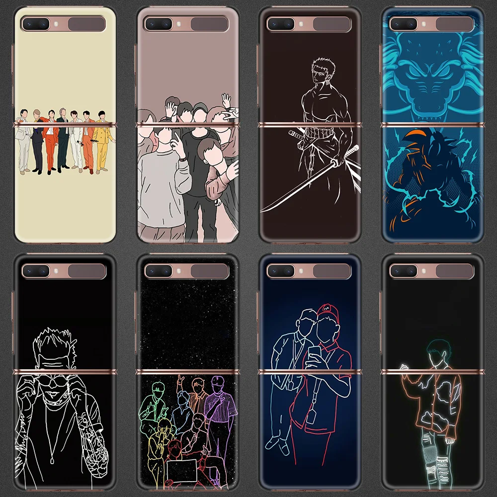 

Case For Samsung Galaxy Z flip Z flip3 5G Case Protective Shell Shockproof Hard Cover Funda Cartoon Line Character