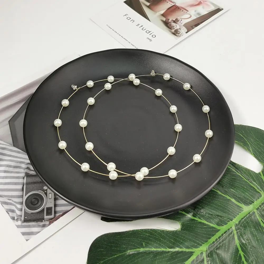 Серьги-кольца из проволоки из нержавеющей стали женские, крупные объемные ювелирные украшения с имитацией жемчуга, 12 см (art.: 3a3994ea69e) - 3a3994ea69e