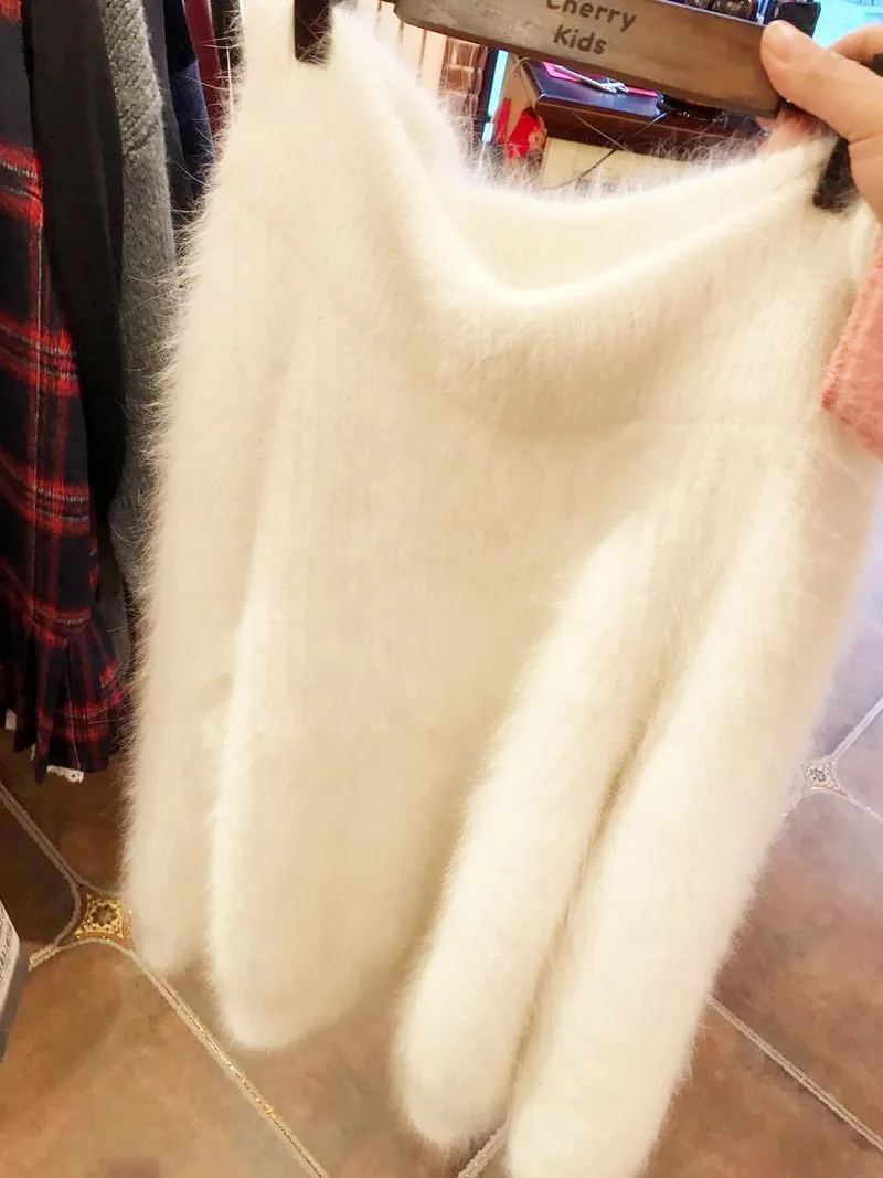 2018 Autumn Winter Women Off The Shoulder Sweater Faux Mink Cashmere Korean Long Loose Solid Color Pullover | Женская одежда