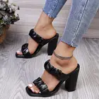 CRRCRRCRR Модные женские летние черные сандалии слипоны с узкими лентами; Обувь с квадратным носком; На массивном каблуке женские шлёпанцы для женщин размера плюс, женские туфли-лодочки