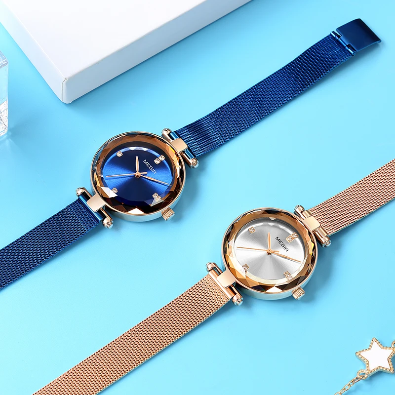 Reloj Mujer Лидирующий бренд MEGIR женские часы RoseGold Relogio Feminino Роскошные сетчатые часы-браслет женские часы
