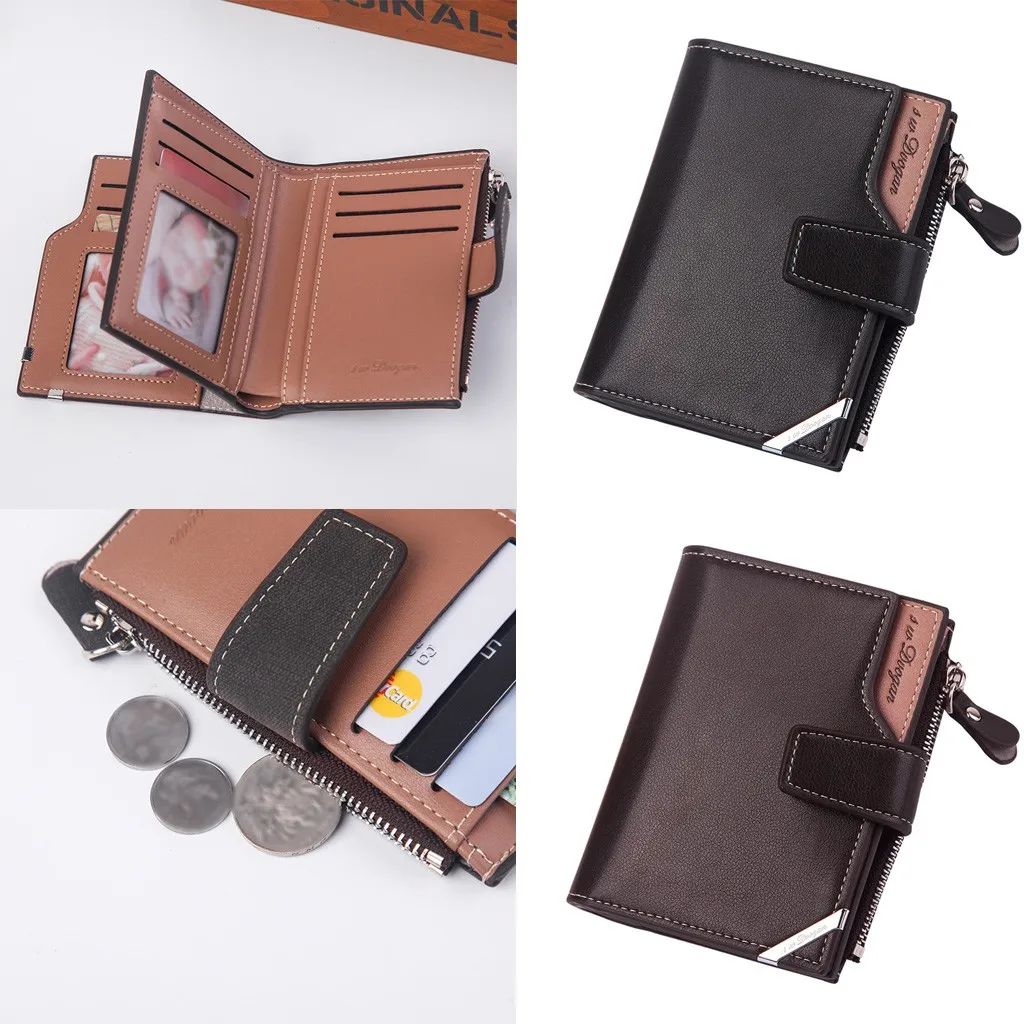 

Fashion Men's Card holder Solid Color Leather Retro Vintage Style Card Bag Wallet Credit ID Card Bag Purse Money Case tarjetero