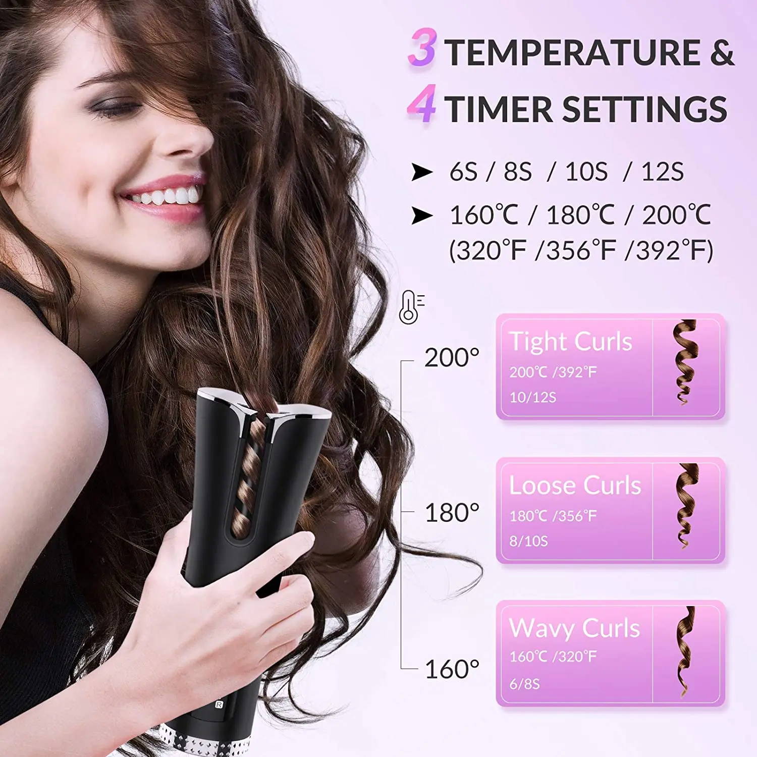 Automatic Curling Iron Cordless Hair Curler Auto Rotating Ceramic Rechargeable USB Waver Tongs Wand | Красота и здоровье