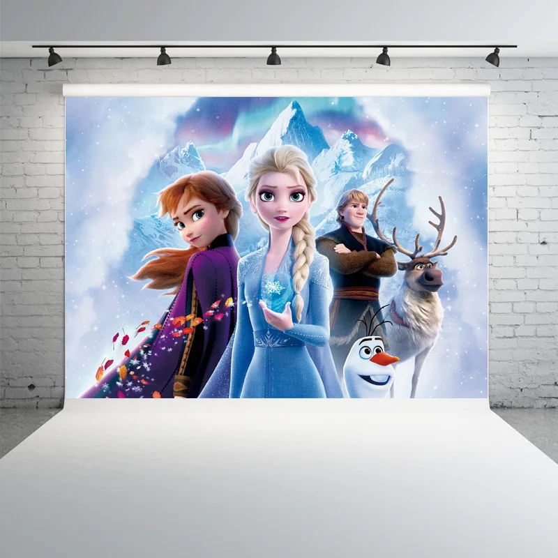 

Frozen 2 Party Backdrops Curtain Photobooth Backdrop Cloth Children's Birthday Party Wall Decorations Backdrop Stand