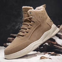 winter lace up mens ankle boots with warming fur high quality suede mens casual shoes retro snow military mens work boots