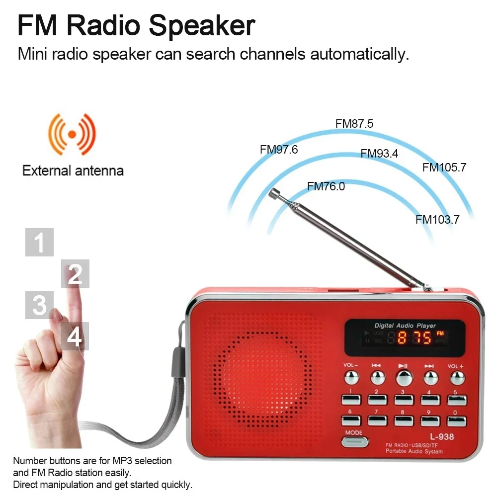 L 938 мини Портативный цифровой FM радио 3 Вт Выход Мощность/1 5 дюймов Дисплей