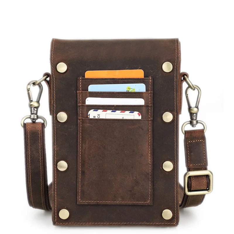 Men's Belt Bag Fanny Pack Fashion Messenger Bag Genuine Leather Bags 100% Waist Bag Men Cross Body Hand Tote Purse Card Holder