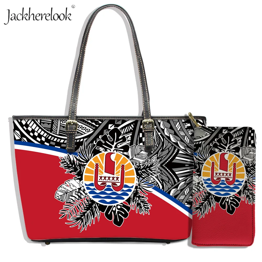

Jackherelook Polynesian Tropical Hawaiian Flowers Pattern Girls Red Tops Zipper Handle Tops Large Capacity Shoulder Bags Sets